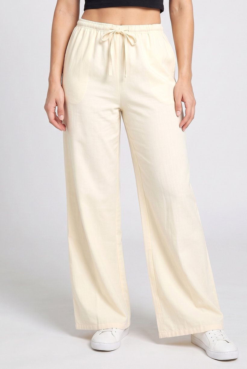 Women Regular Fit Solid Wide Leg Pants, Yellow