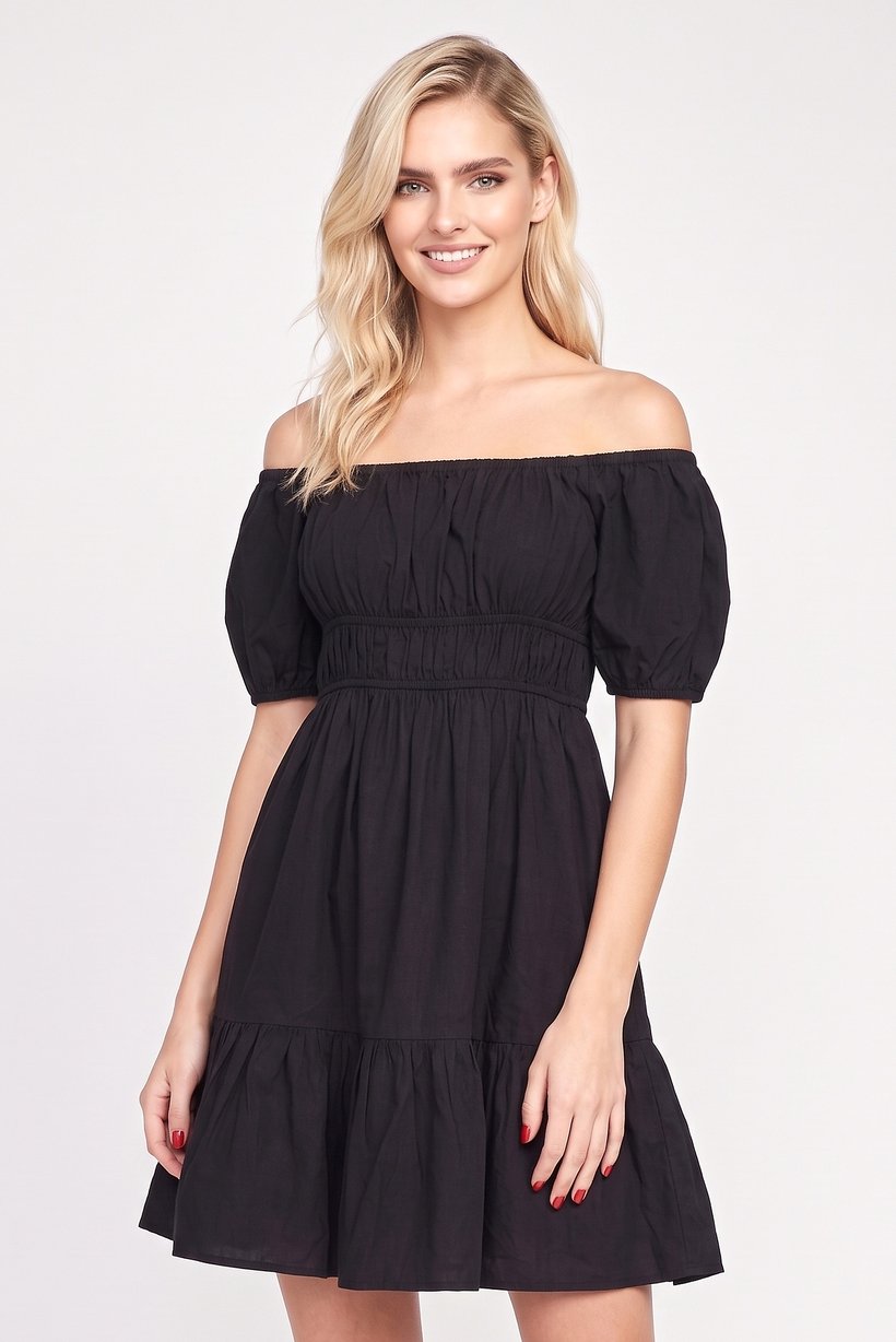 Women Solid Mini Dress, Black