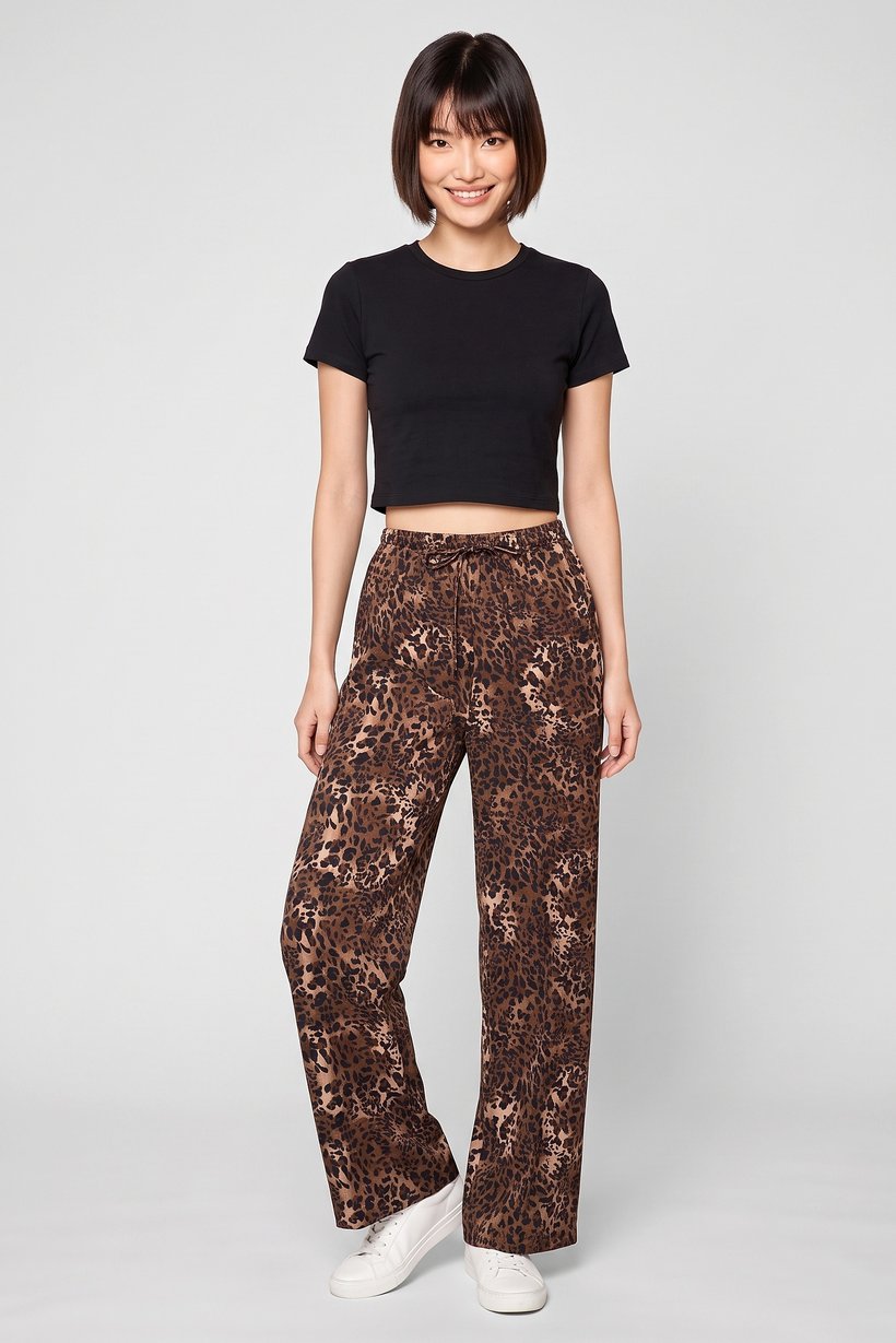 Women Regular Fit Animal Print Wide Leg Pants, Multicolor