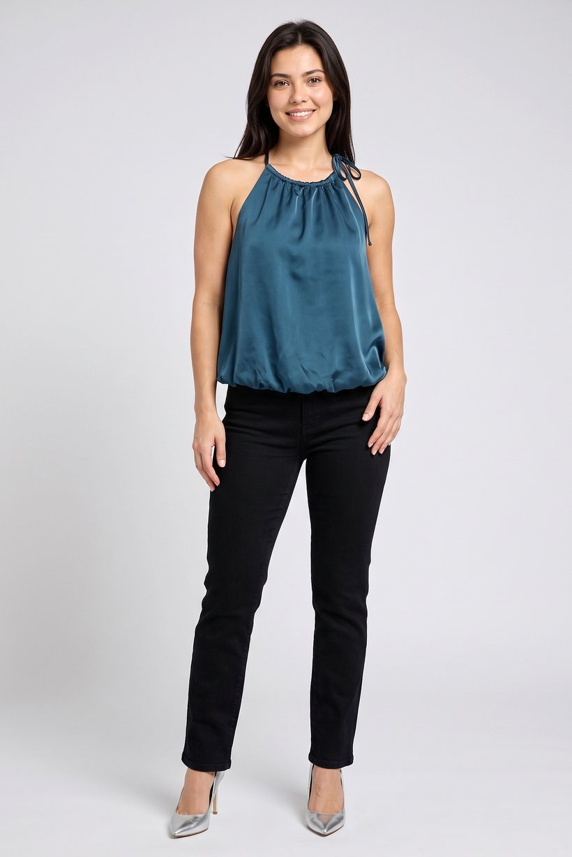 Women Halter Neck Strapless Plain Top, Teal