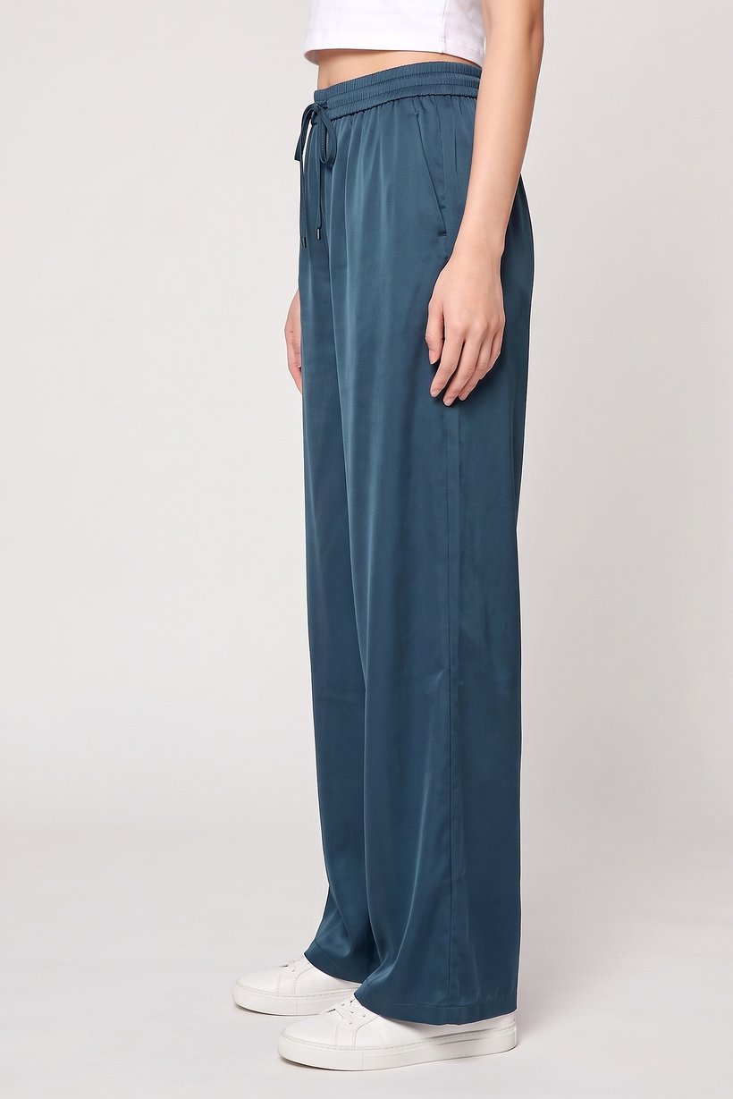Women Regular Fit Solid Wide Leg Pants, Teal Green