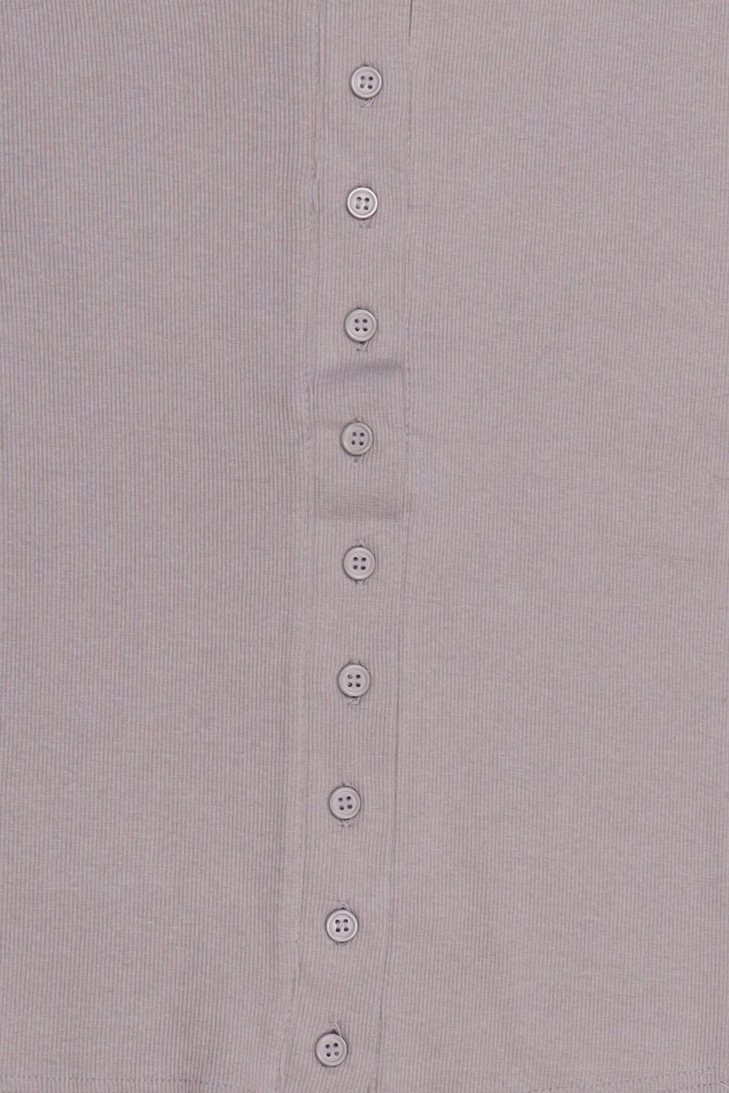 Women Round Neck Long Sleeve Ribbed Top, Grey