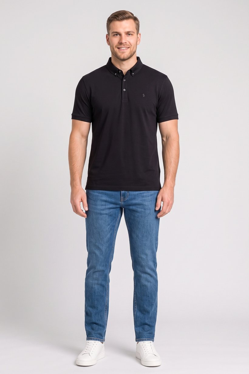 Men Regular Fit Brand Logo Short Sleeve Polo Shirt, Black