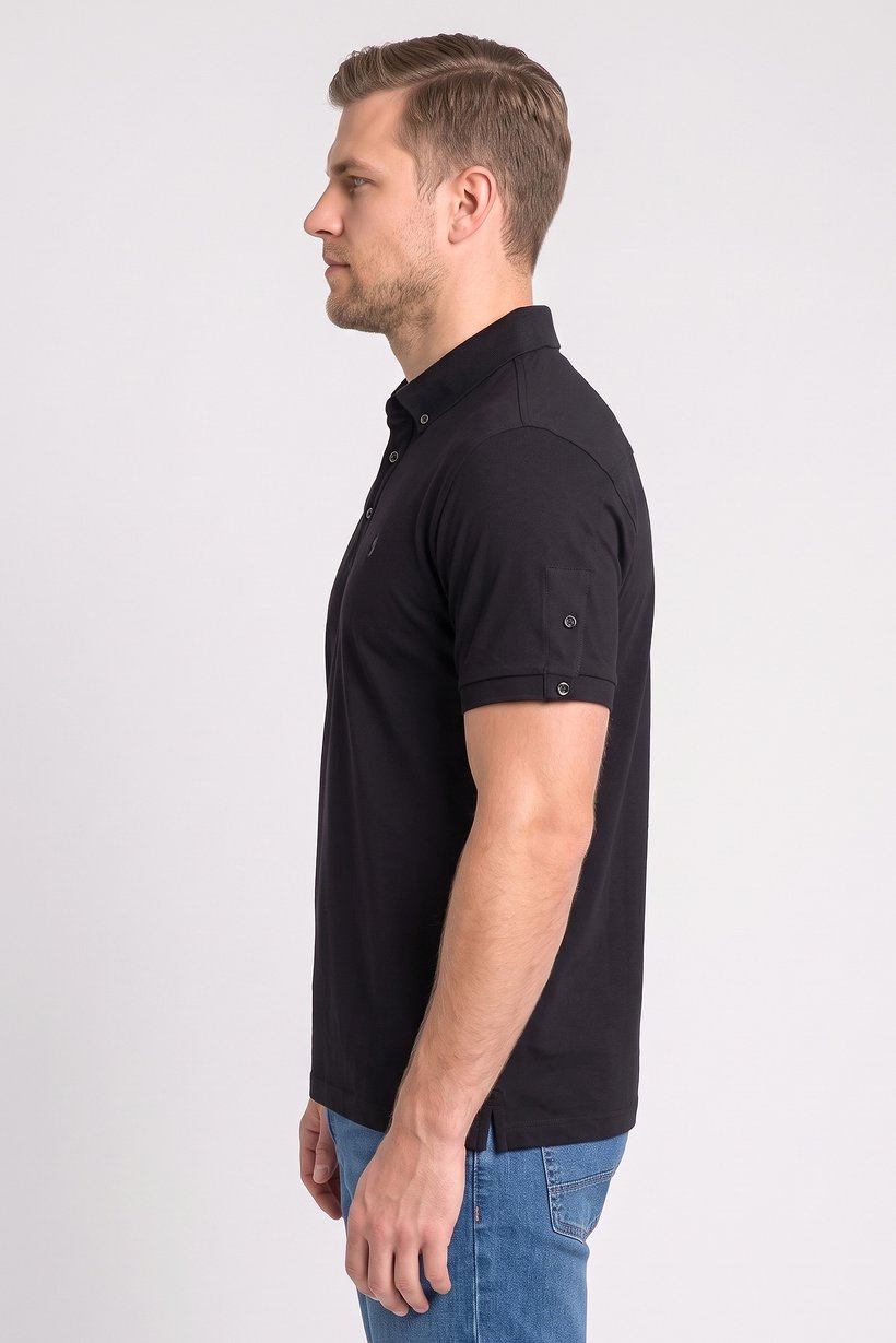 Men Regular Fit Brand Logo Short Sleeve Polo Shirt, Black