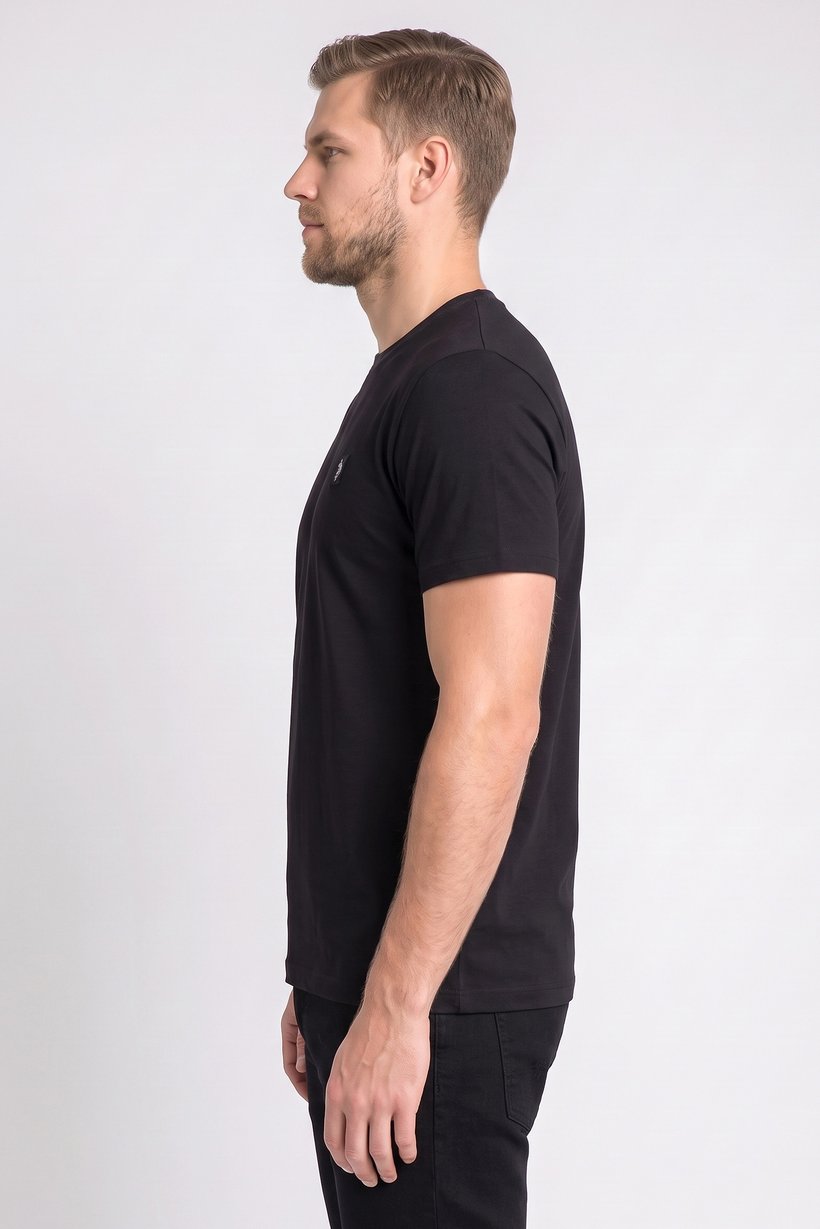 Men Crew Neck Short Sleeve Embroidered Logo T-Shirt, Black