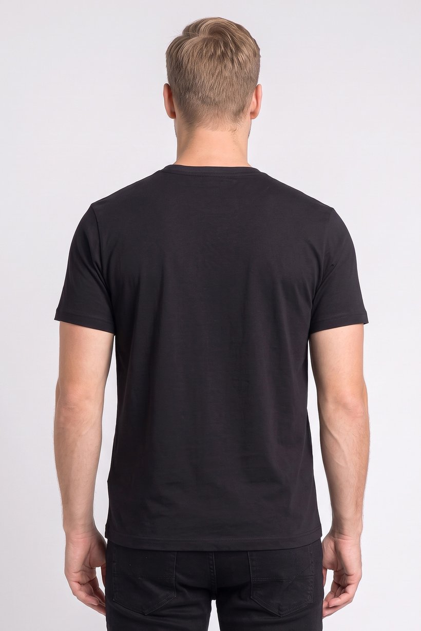 Men Crew Neck Short Sleeve Embroidered Logo T-Shirt, Black