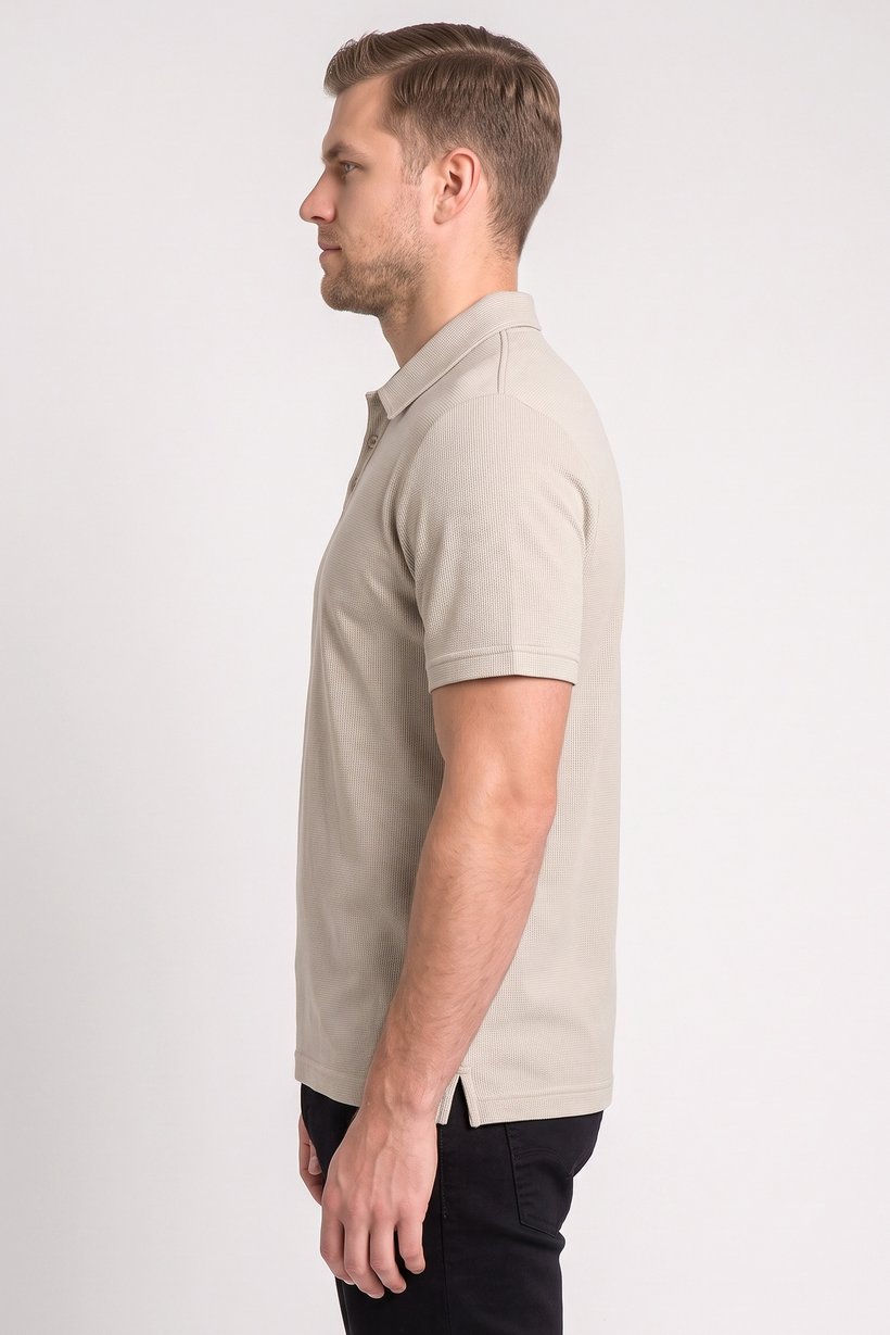 Men Regular Fit Textured Short Sleeve Polo Shirt, Light Sage