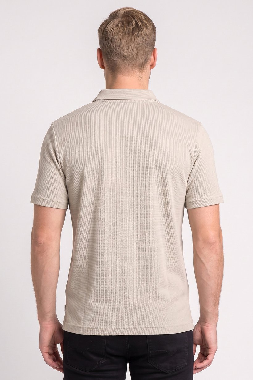 Men Regular Fit Textured Short Sleeve Polo Shirt, Light Sage
