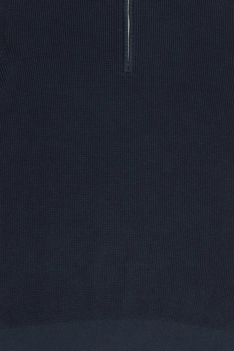 Men Regular Fit Knitted Long Sleeve Polo, Washed Black