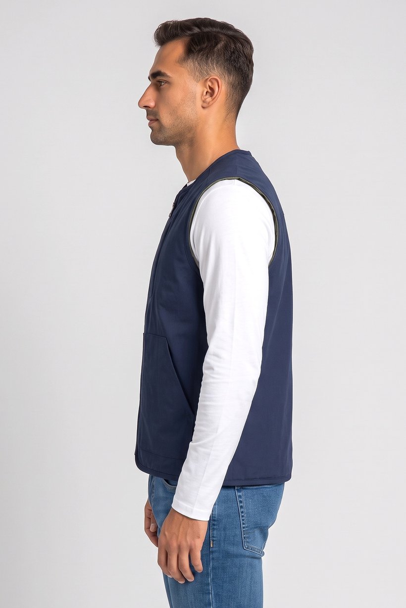 Men Solid Vest Jacket, Navy