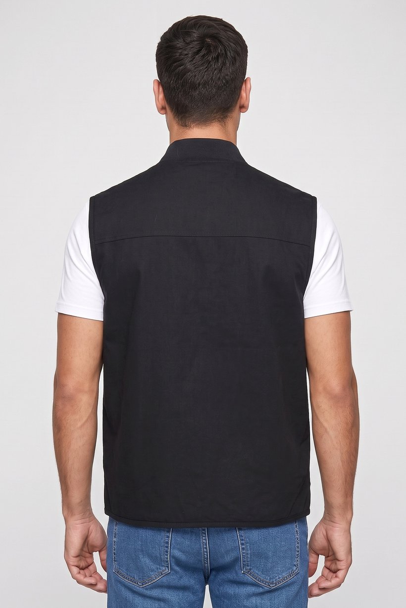Men Solid Vest Jacket, Black