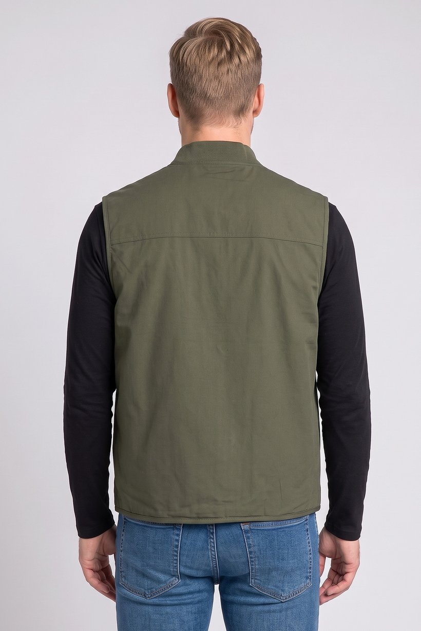 Men Solid Vest Jacket, Khaki