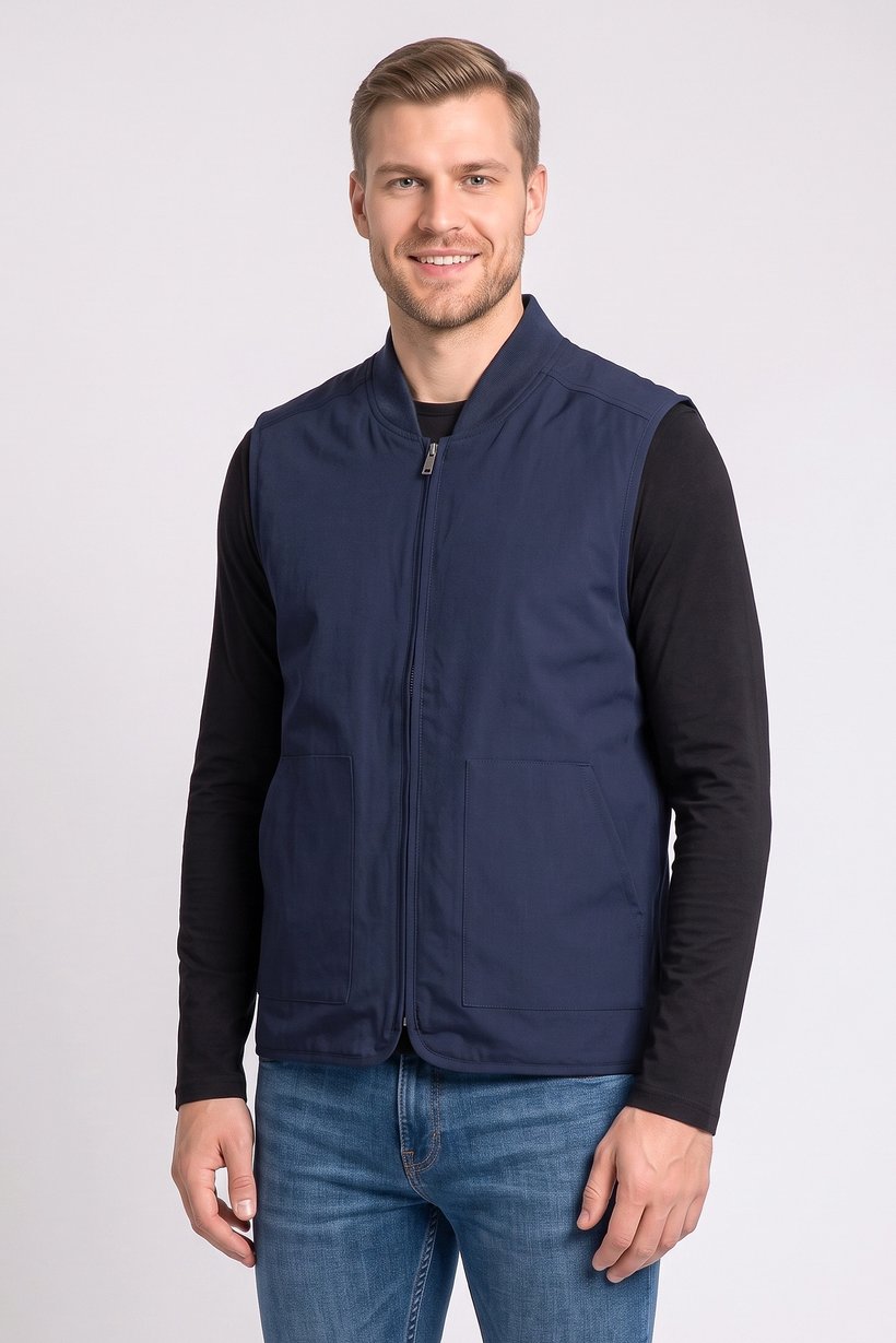 Men Solid Vest Jacket, Navy
