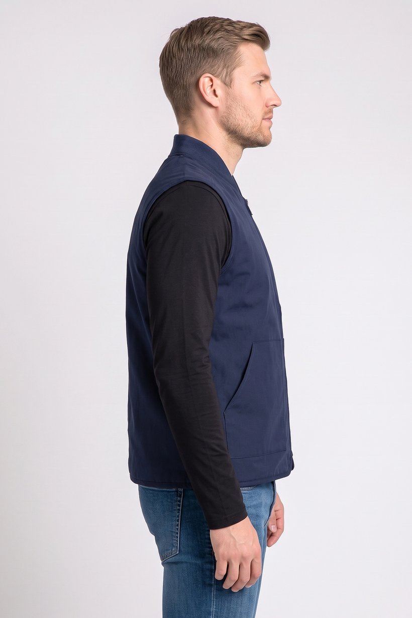 Men Solid Vest Jacket, Navy