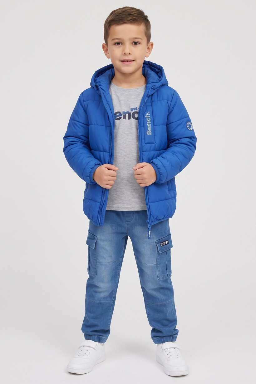 Kids Boy 3 Pcs Jacket And Long Sleeve T-Shirt With Cargo Jeans, Multicolor