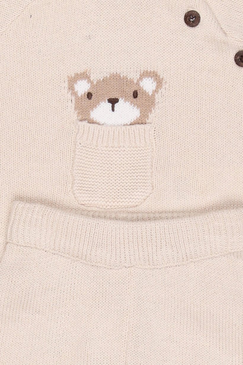 Toddlers Boy 3 Pcs Knitted Sweater And Pants With Beanie, Beige