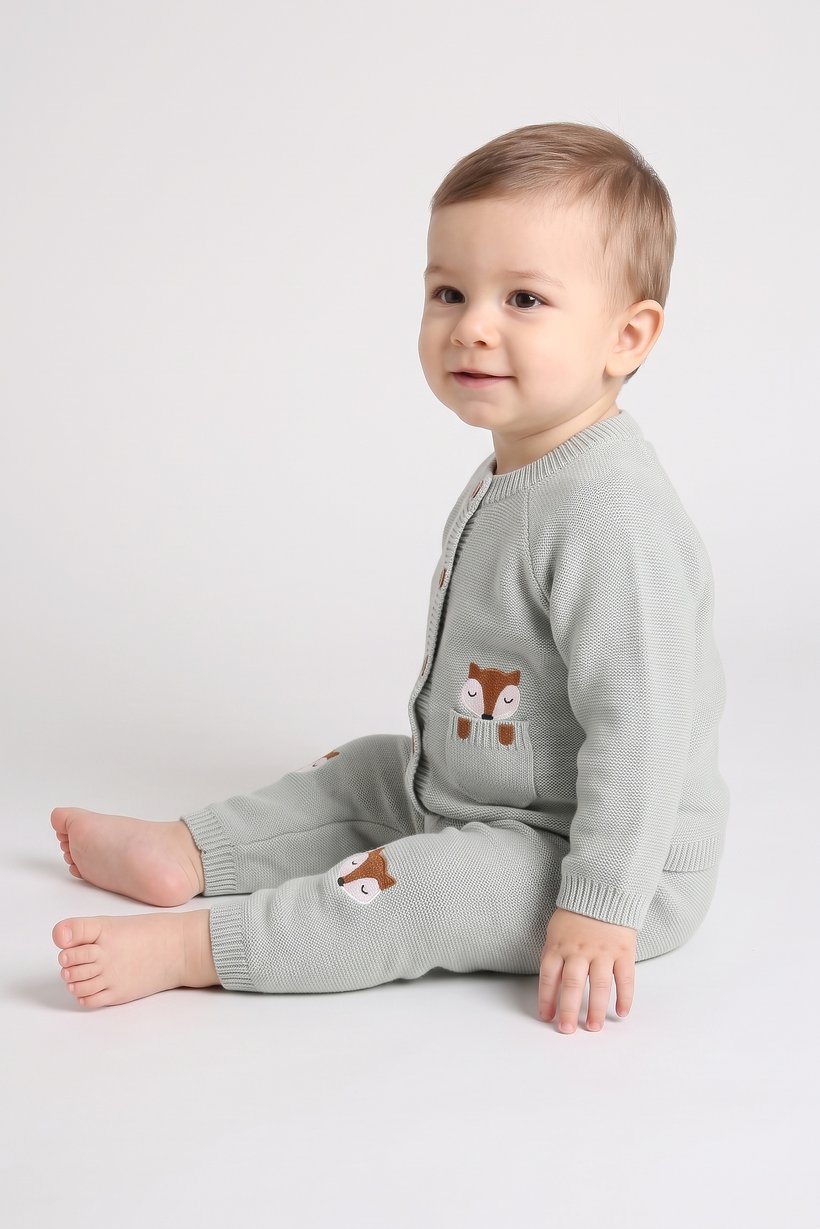 Toddlers Boy 2 Pcs Embroidered Sweater And Pants Set, Sage Green