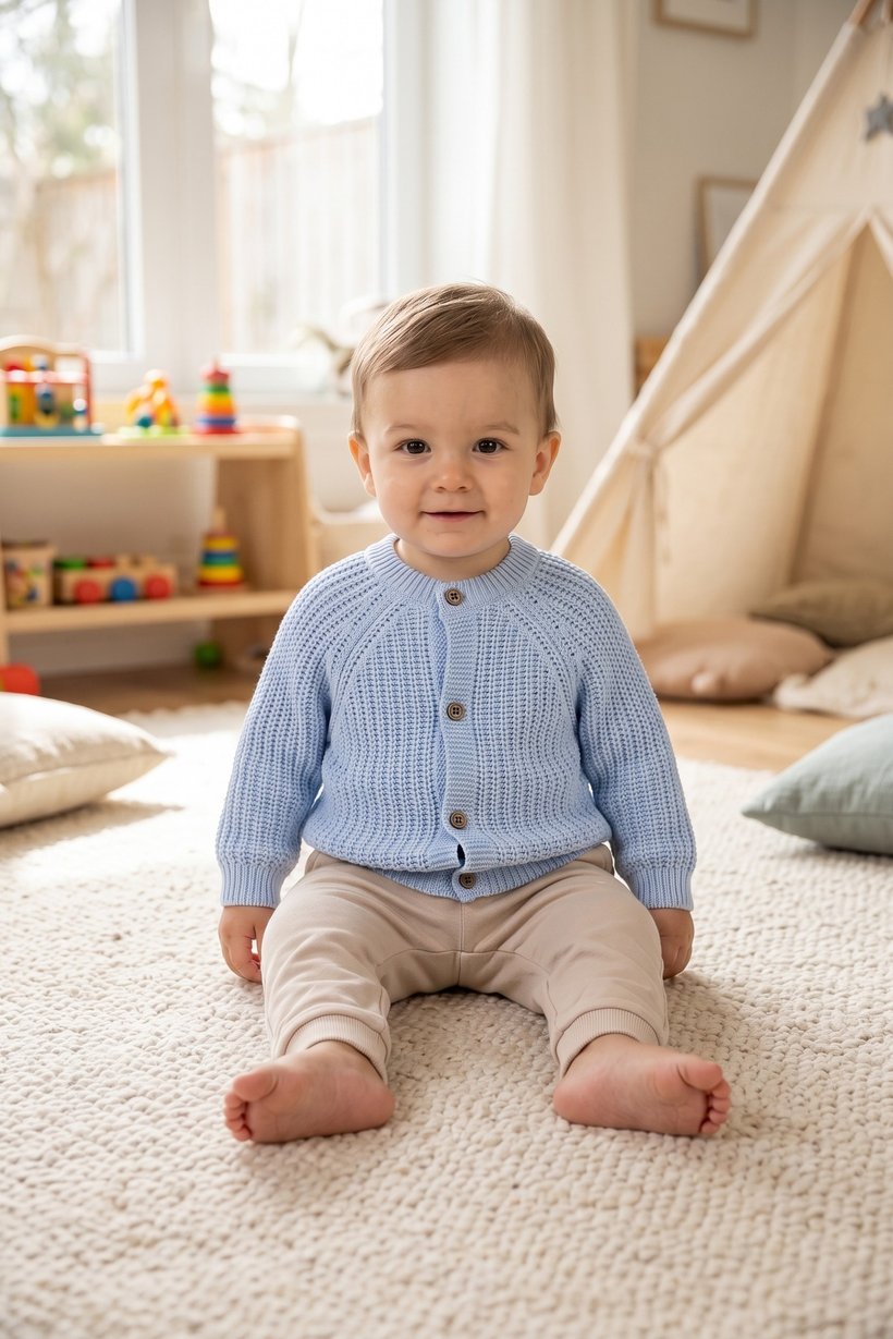Toddlers Boy Long Sleeve Knitted Cardigan, Light Blue