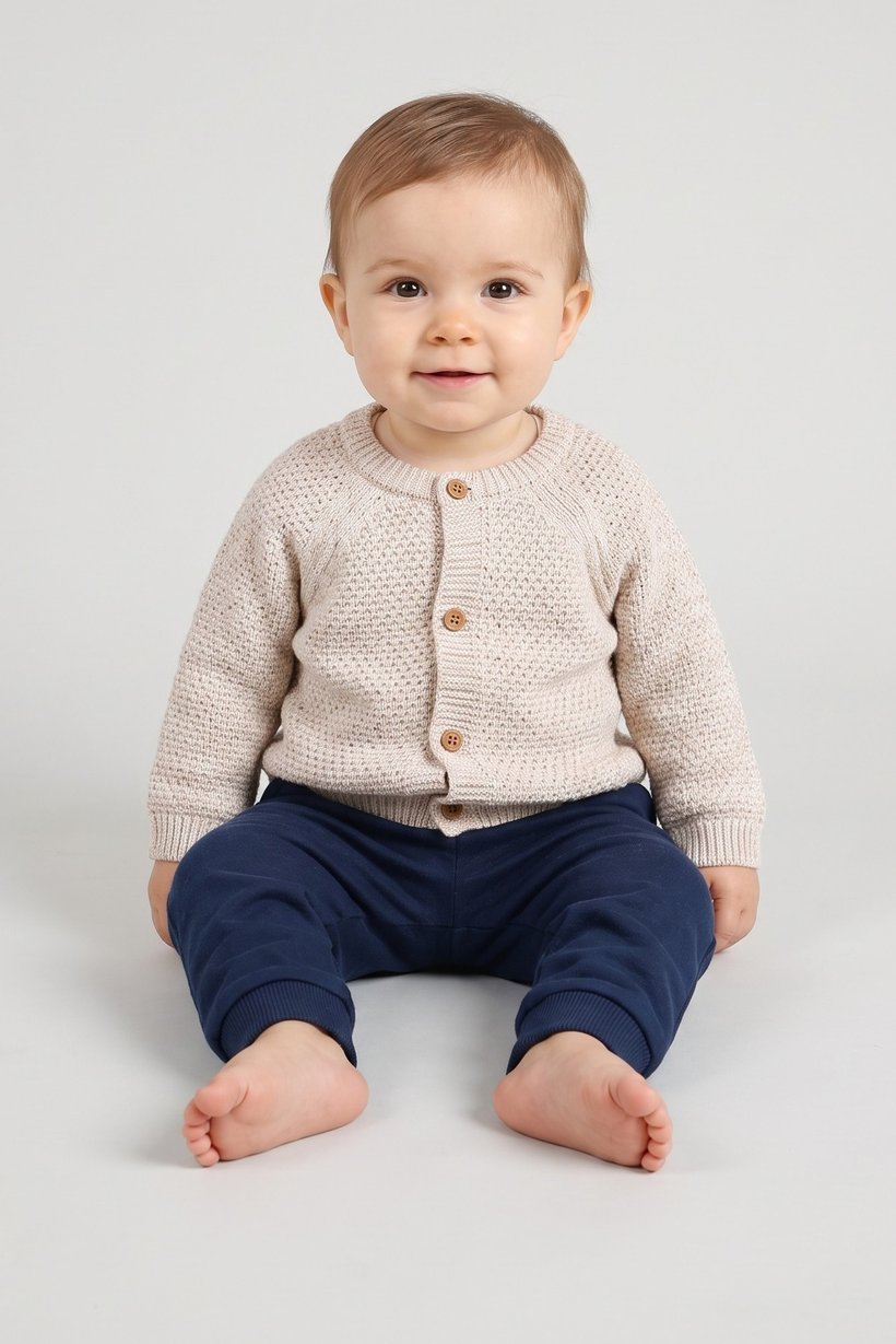 Toddlers Girl Long Sleeve Knitted Cardigan, Beige