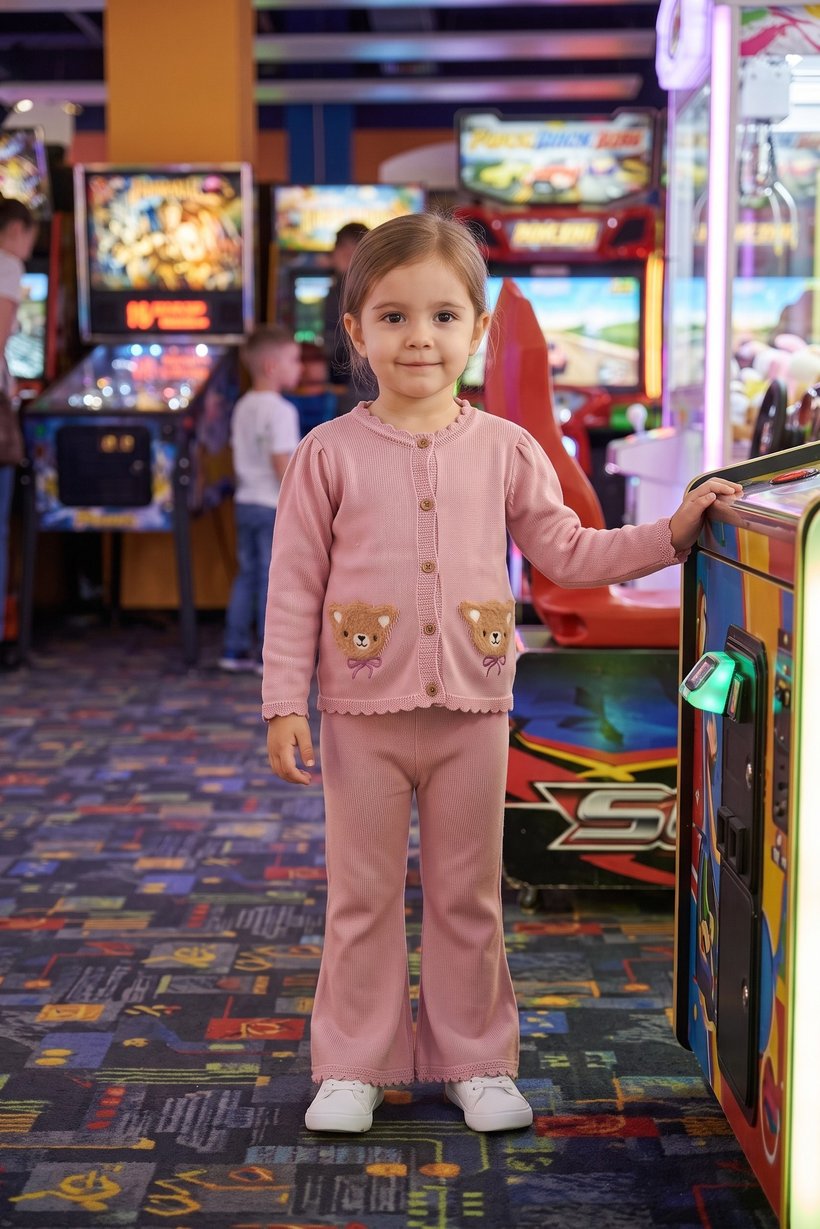Toddlers Girl 2 Pcs Embroidered Sweater And Pants Set, Dusty Pink
