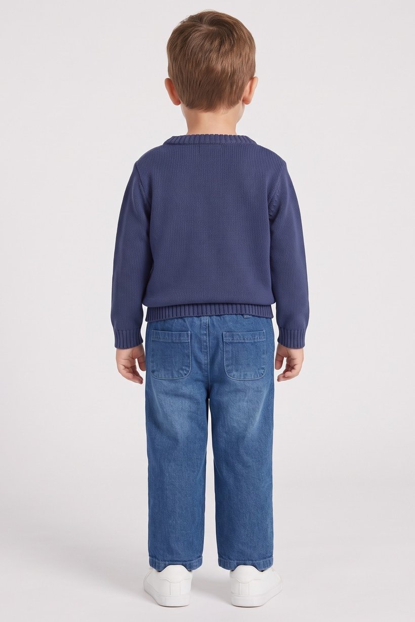 Toddlers Boy 2 Pcs Graphic Print Sweater And Jeans Set, Navy