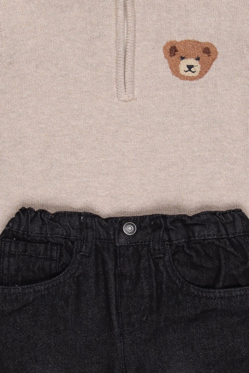 Toddlers Boy 2 Pcs Embroidered Sweater And Jeans Set, Multicolor