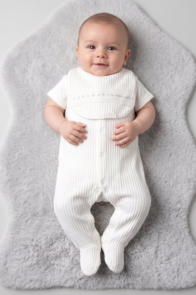 Toddlers Boy 3 Pcs  Allover Print Bodysuit And Romper With Bib, White