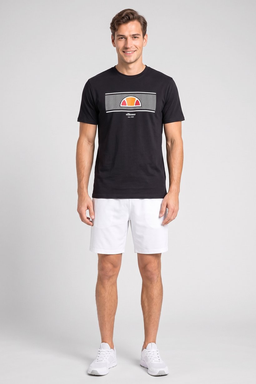 Men Crew Neck Short Sleeve Brand Logo T-Shirt, Black