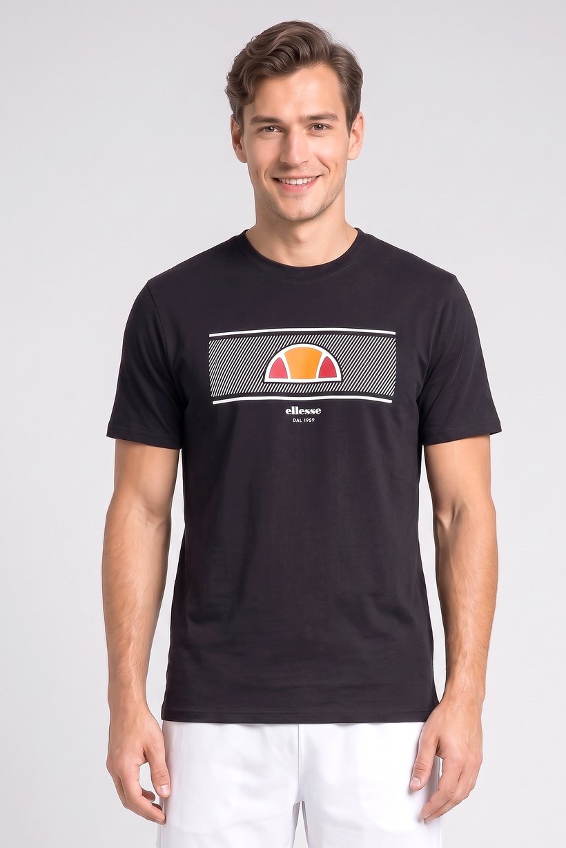 Men Crew Neck Short Sleeve Brand Logo T-Shirt, Black