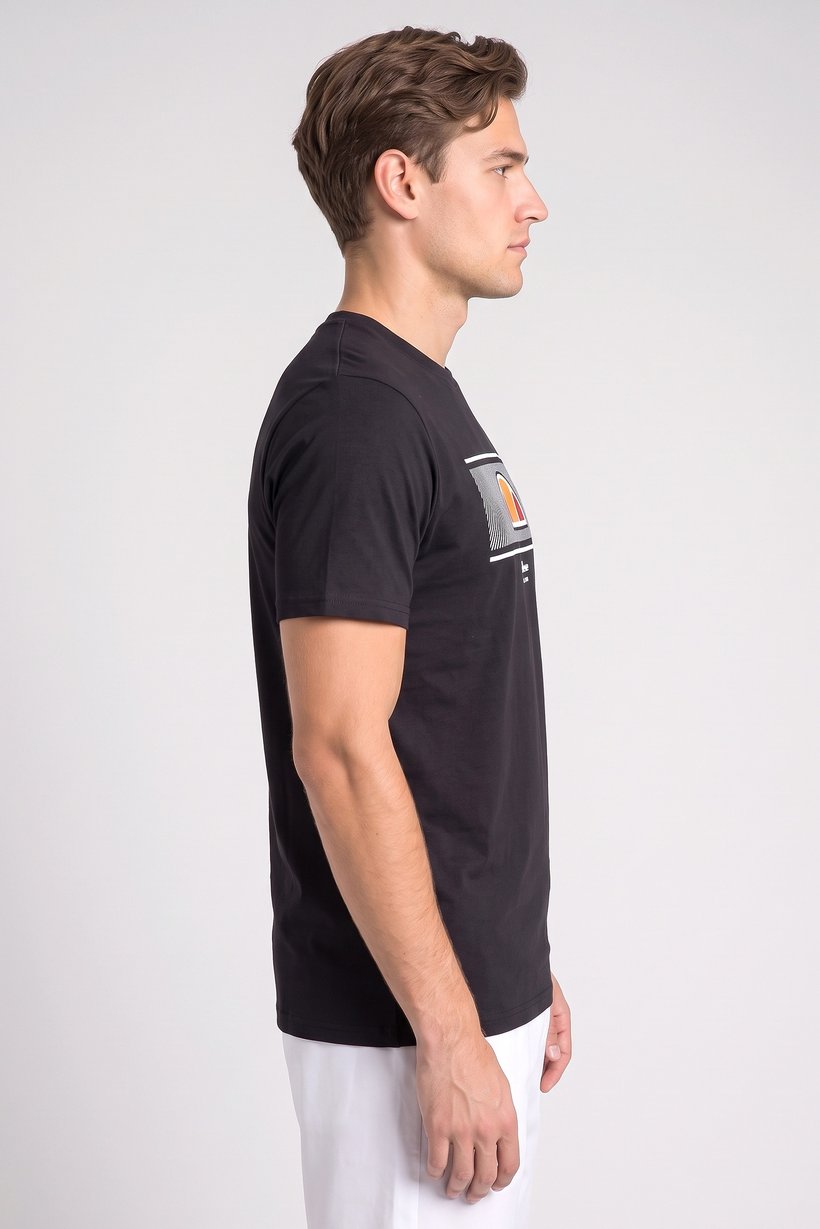 Men Crew Neck Short Sleeve Brand Logo T-Shirt, Black