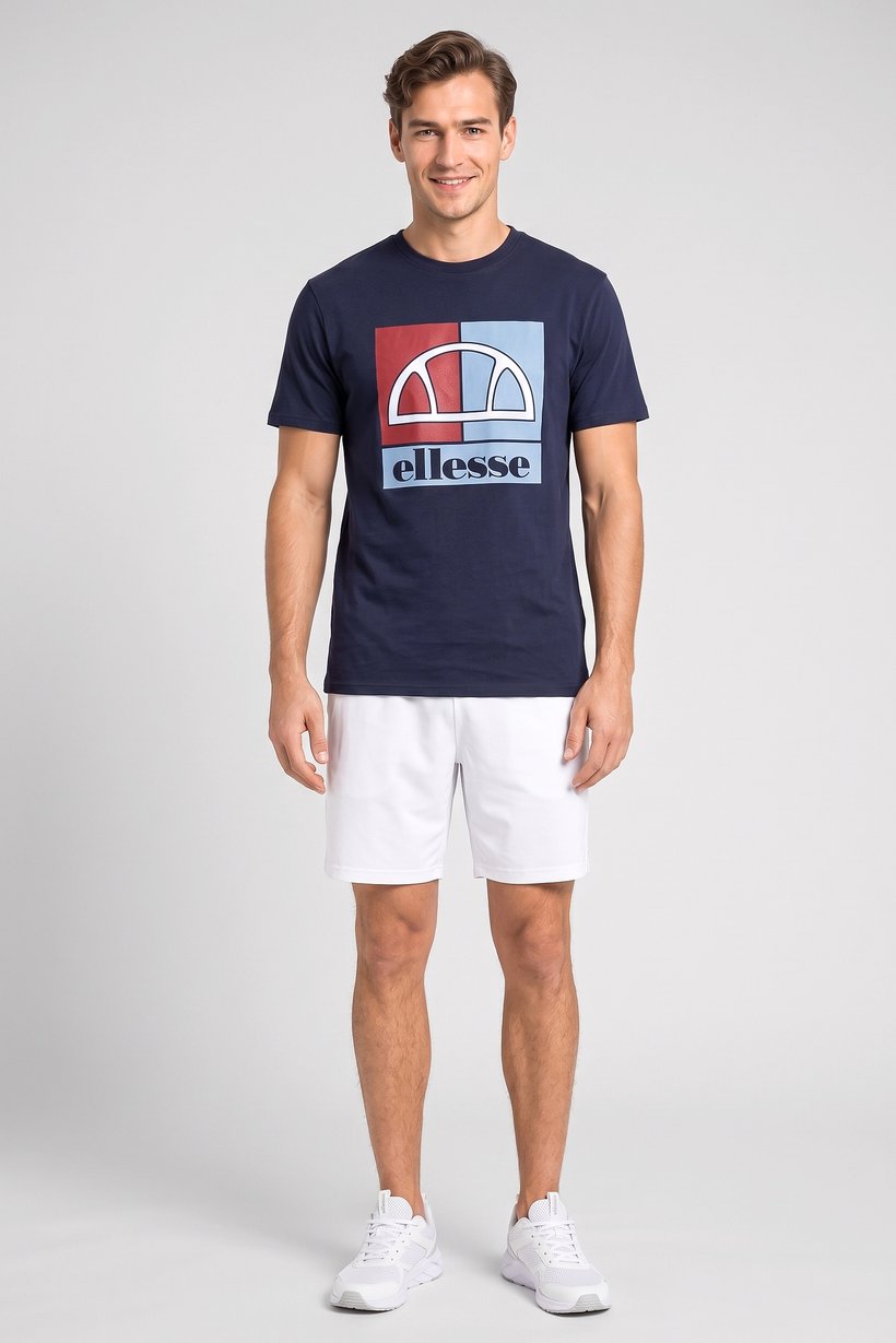 Men Crew Neck Short Sleeve Brand Logo T-Shirt, Navy