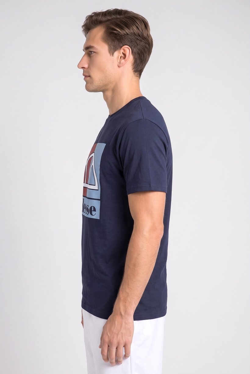 Men Crew Neck Short Sleeve Brand Logo T-Shirt, Navy