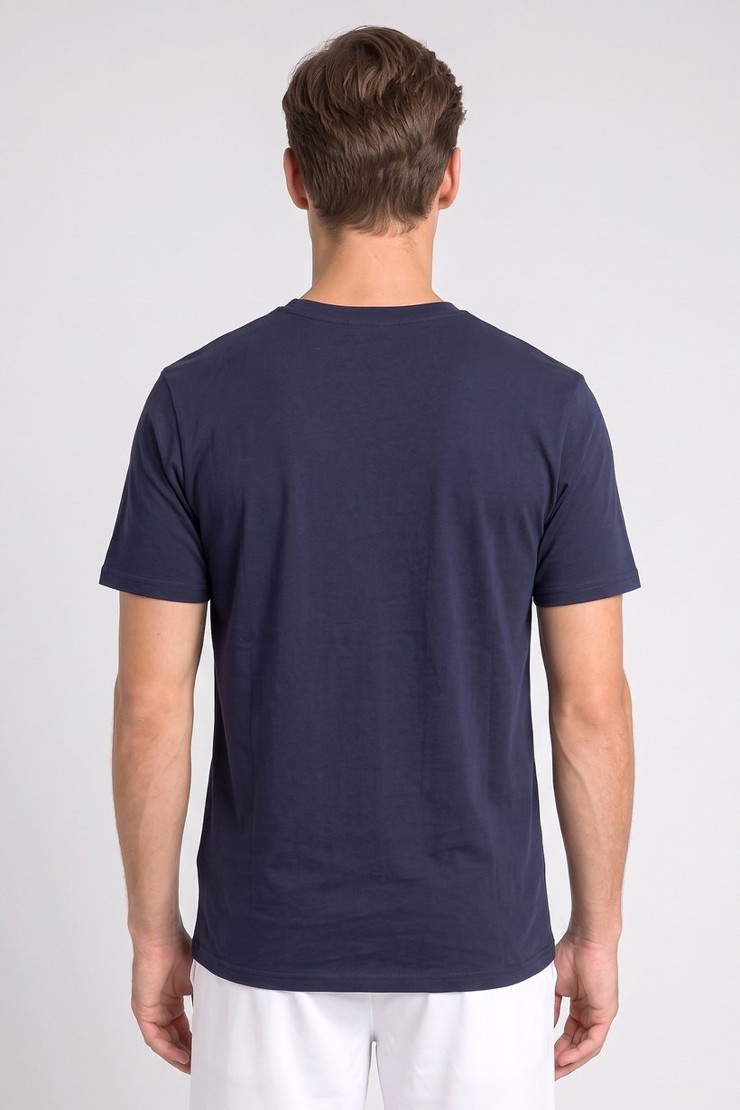 Men Crew Neck Short Sleeve Brand Logo T-Shirt, Navy