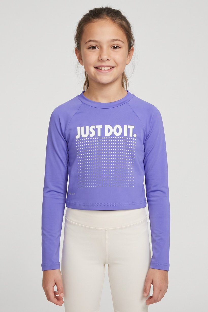 Kids Girl Dri Fit Long Sleeve Swimming Top, Light Indigo