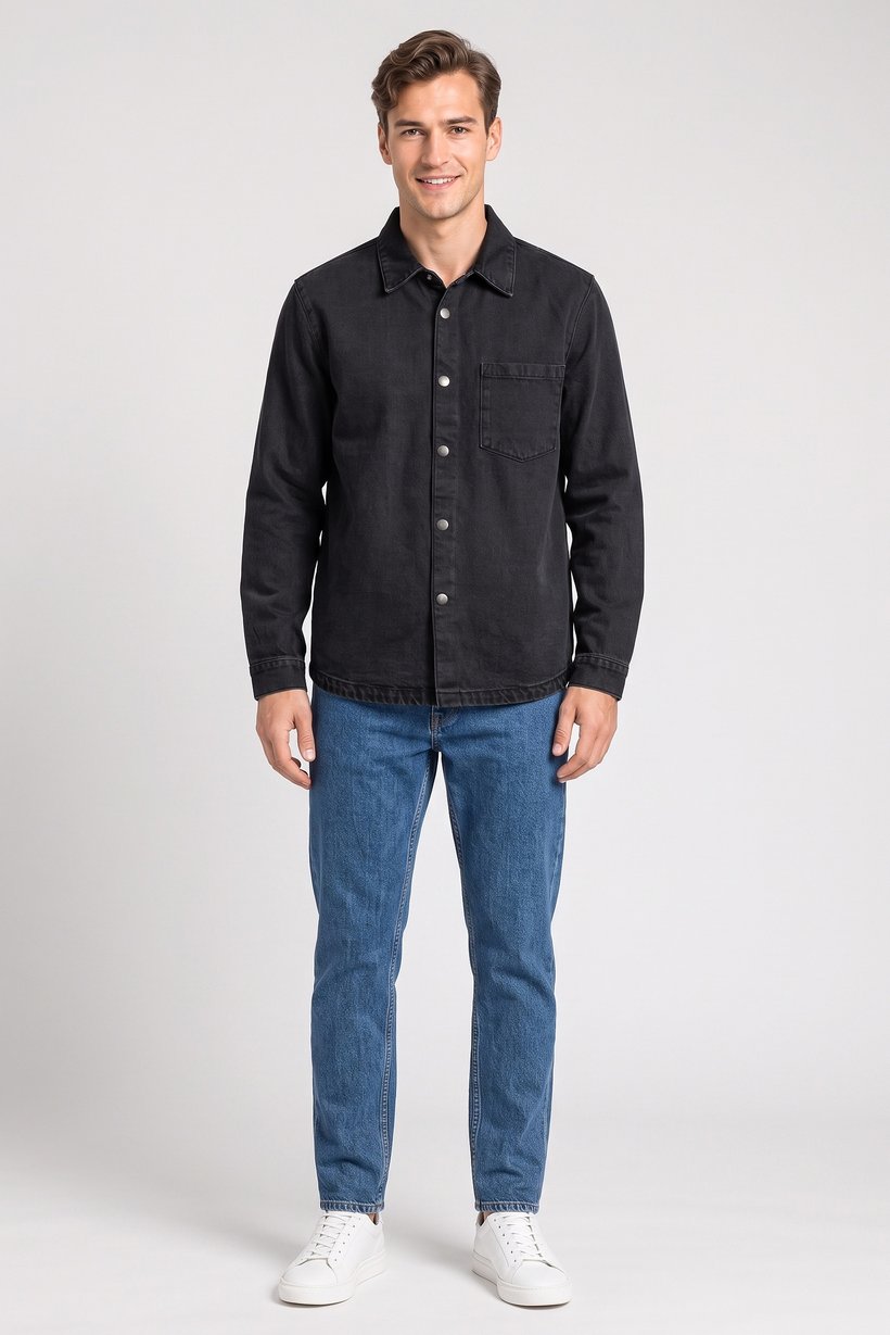 Men Washed Denim Jacket, Black