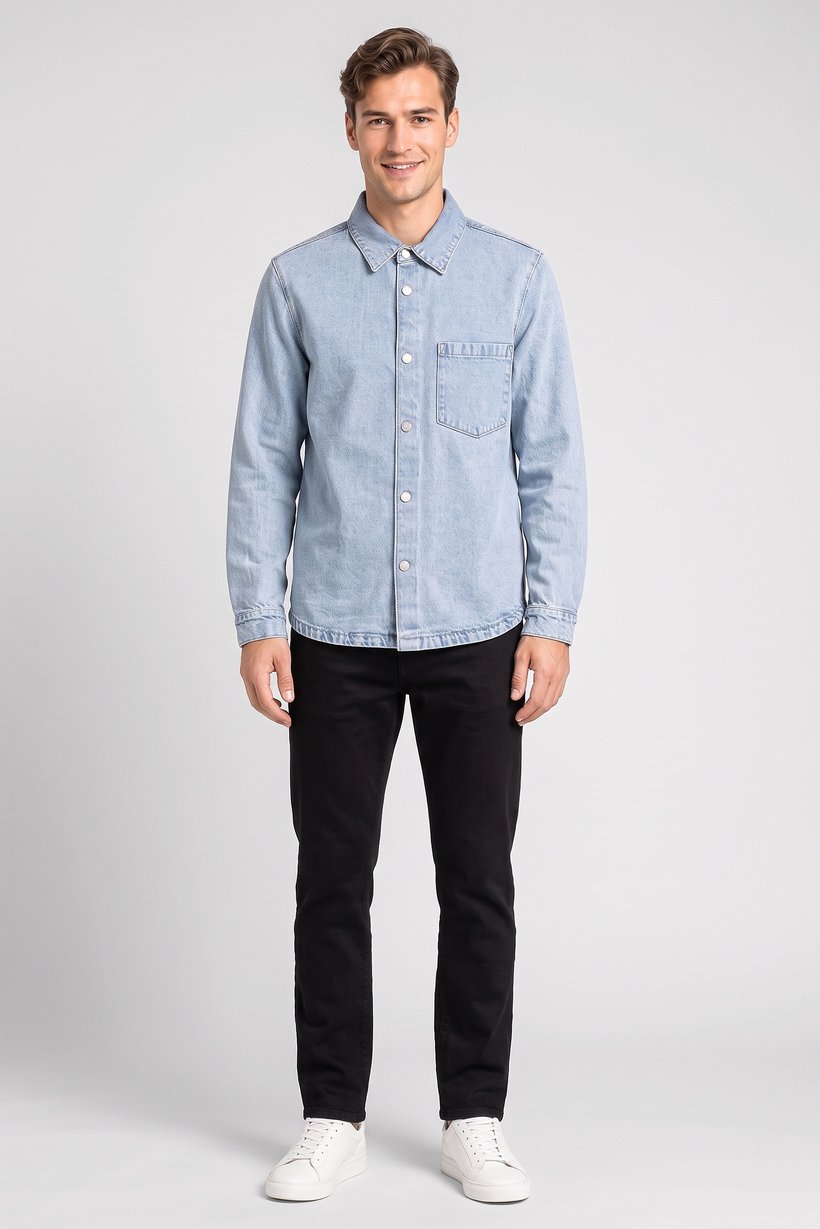 Men Washed Denim Jacket, Blue
