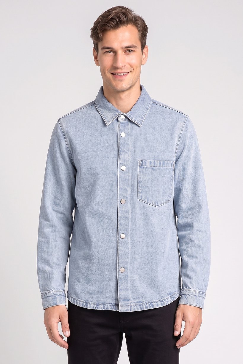 Men Washed Denim Jacket, Blue