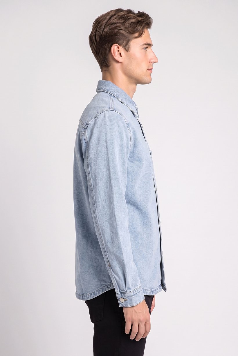 Men Washed Denim Jacket, Blue