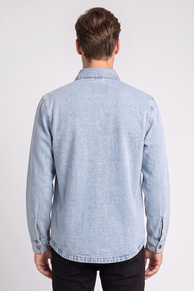 Men Washed Denim Jacket, Blue