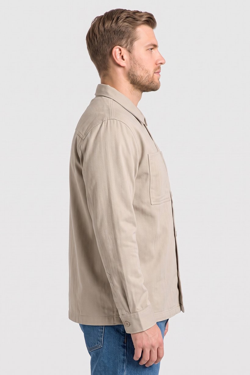 Men Regular Fit Long Sleeve Solid Jacket Shirt, Dark Beige
