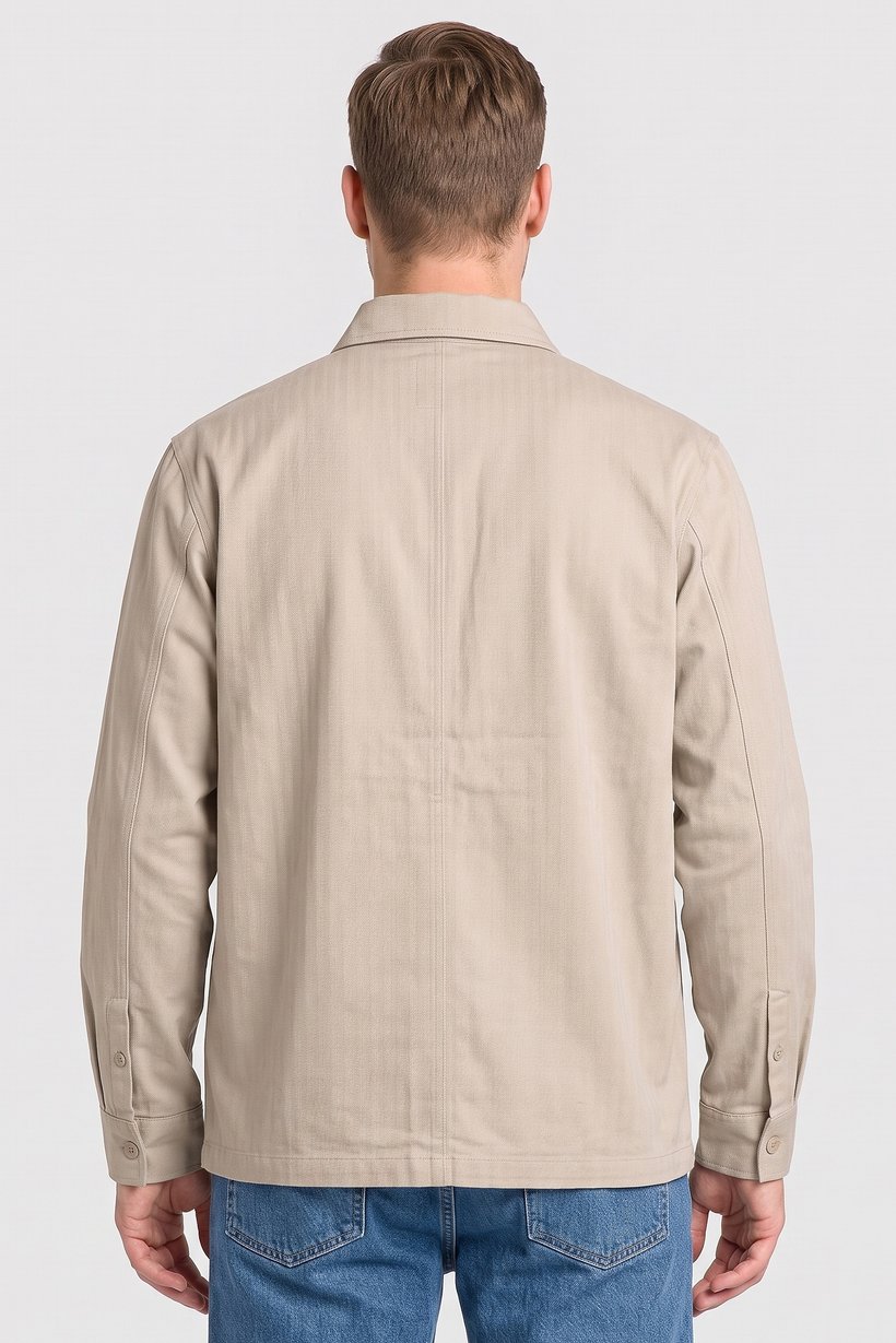 Men Regular Fit Long Sleeve Solid Jacket Shirt, Dark Beige