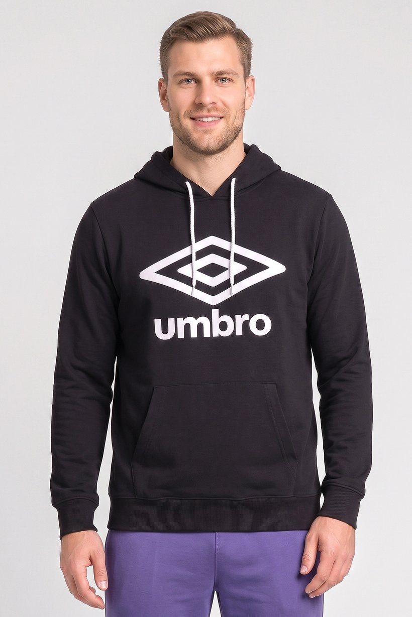Men Sportswear Fit Brand Logo Outdoor Hoodie, Black