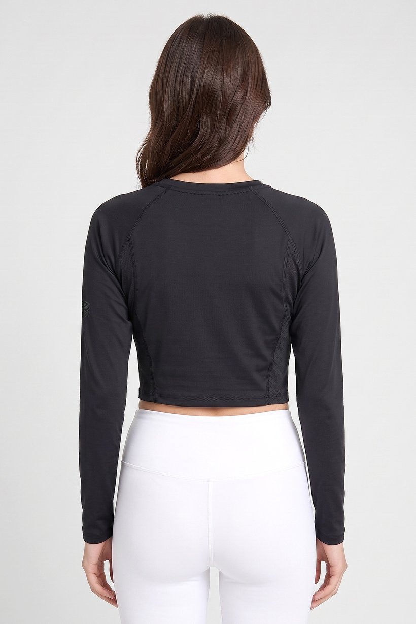 Women Sportswear Fit Long Sleeve Training Crop Top, Black