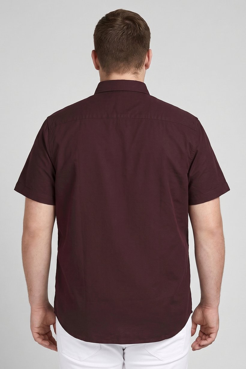 Men Regular Fit Embroidered Logo Short Sleeve Casual Shirt,  Burgundy