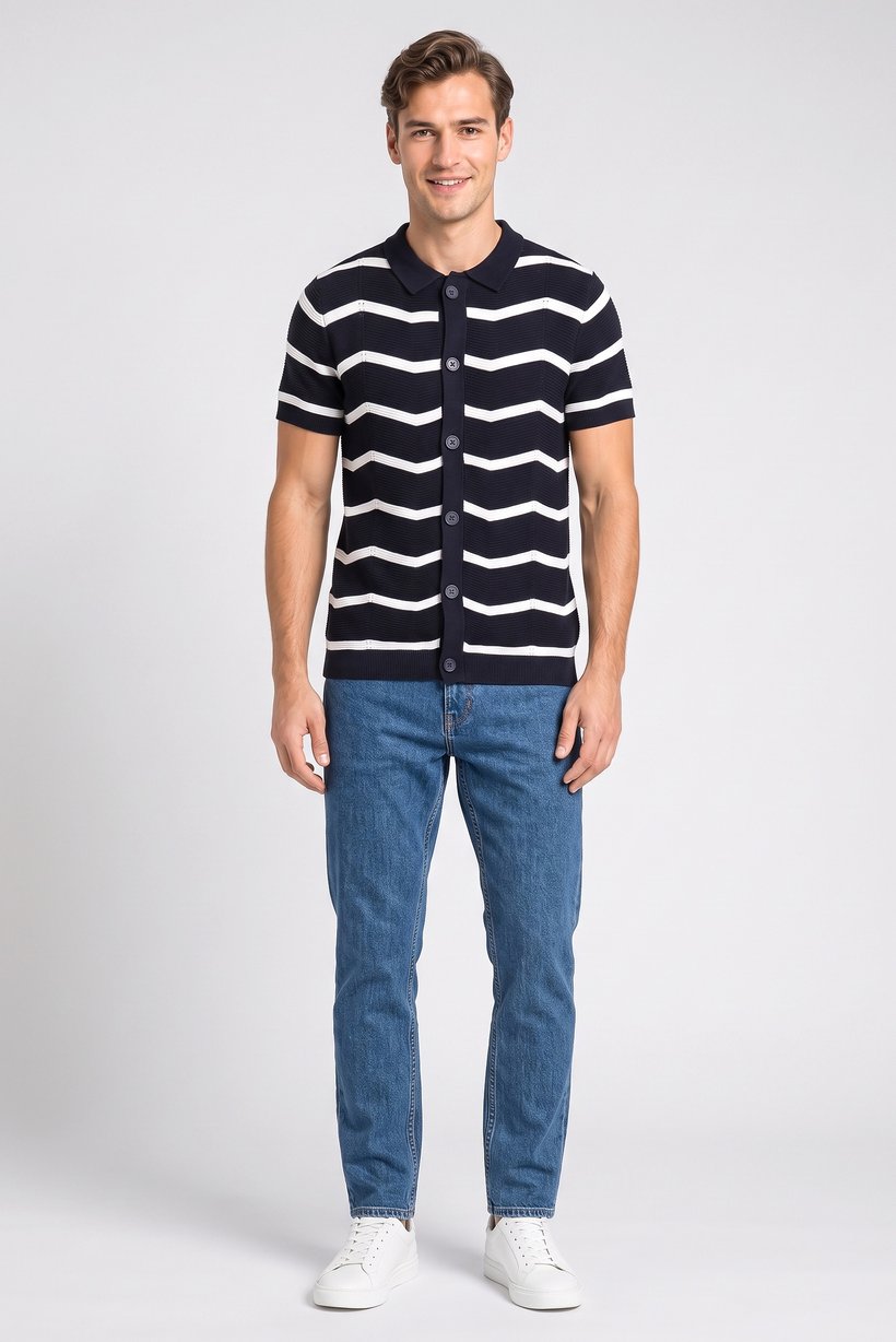 Men Spread Collar Stripe Cardigan, Multicolor
