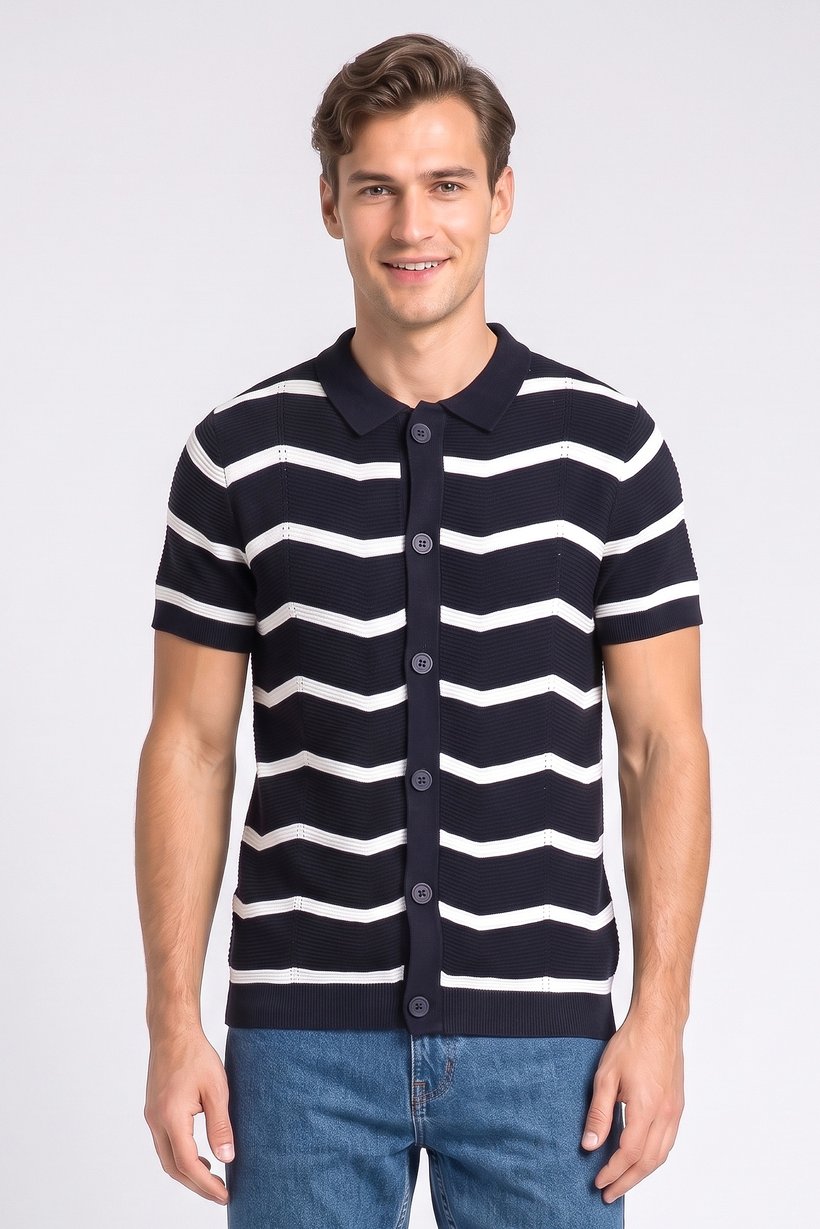 Men Spread Collar Stripe Cardigan, Multicolor