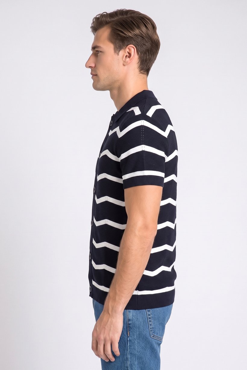 Men Spread Collar Stripe Cardigan, Multicolor