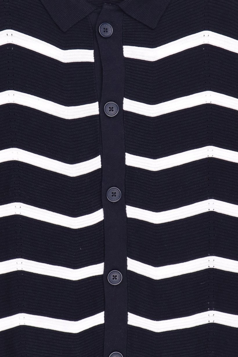 Men Spread Collar Stripe Cardigan, Multicolor