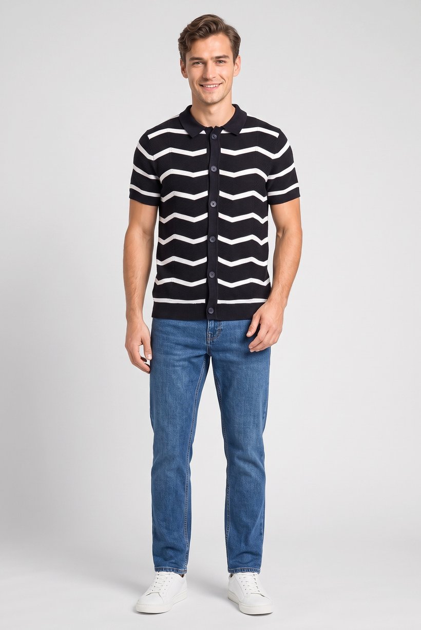 Men Regular Fit Short Sleeve Knitted Shirt, Multicolor