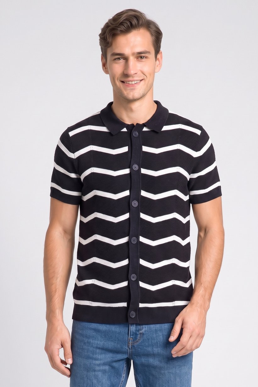 Men Regular Fit Short Sleeve Knitted Shirt, Multicolor